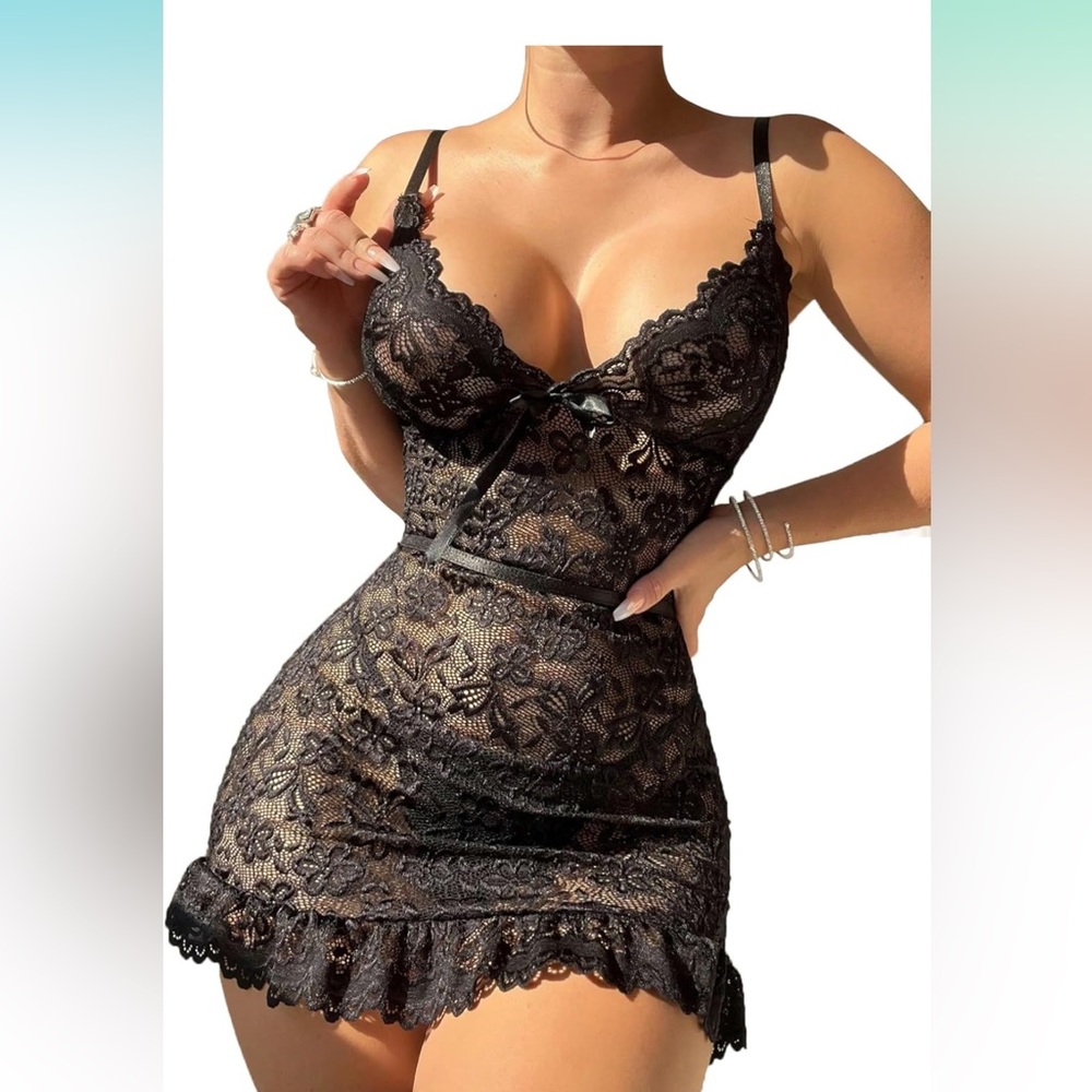 Avidlove lace camisol black lingerie dress chemise babydoll brand new w/tags.